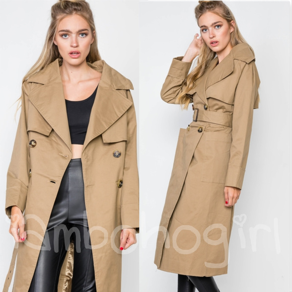 TRENCH COAT JACKET OVERCOAT TAN - Picture 3 of 3